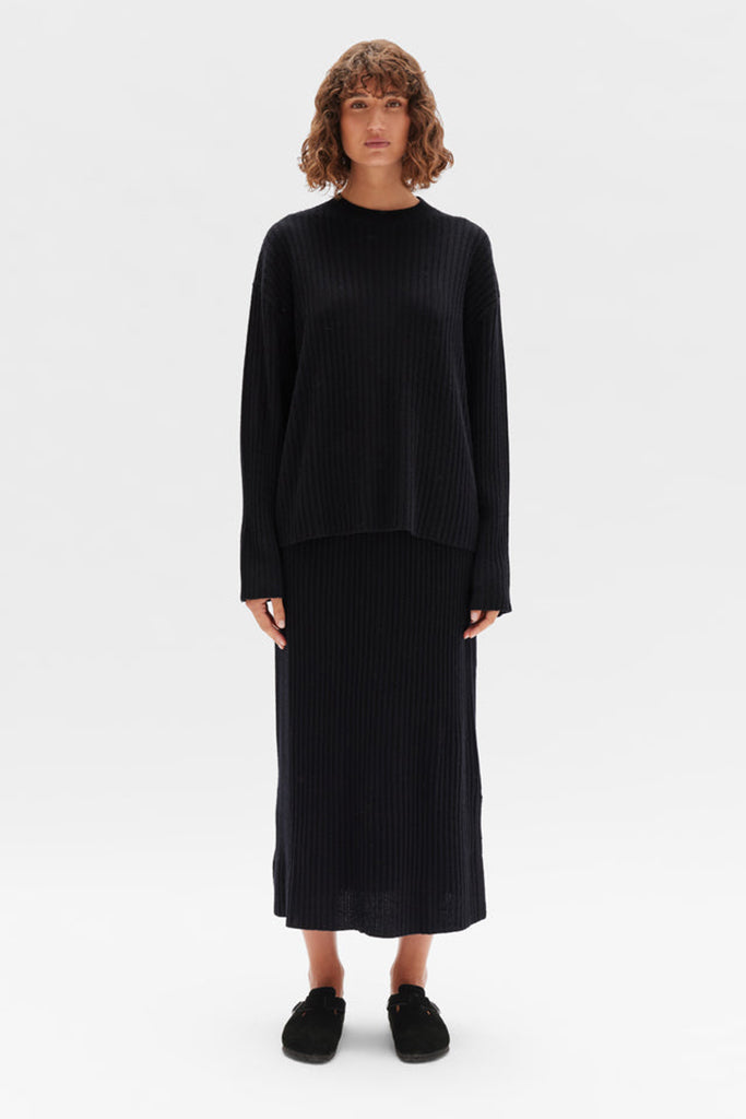 Assembly Wool Cashmere Rib Long Sleeve Top Black