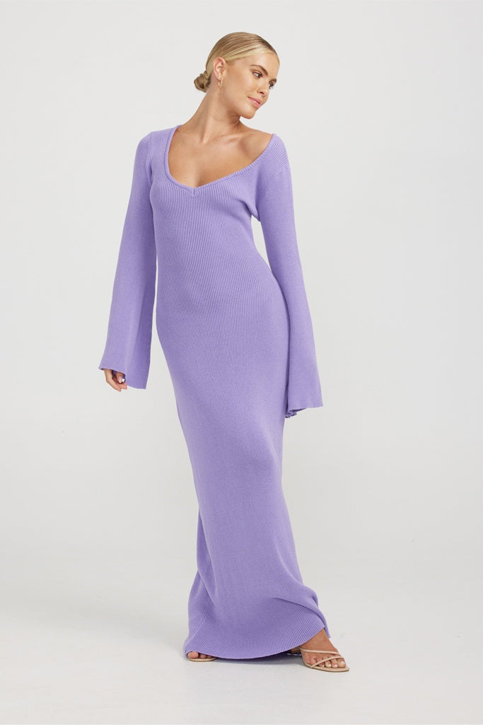 Charlie Holiday Matilda Knit Maxi Dress Lilac