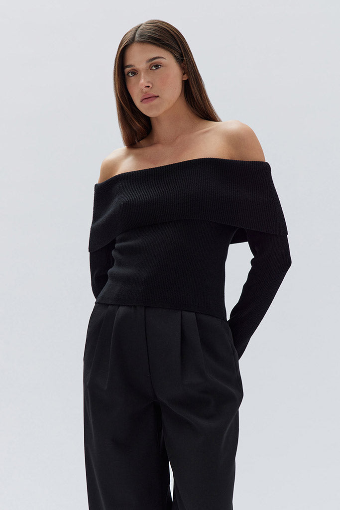 Assembly Cari Off-Shoulder Merino Wool Top Black