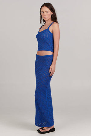 Charlie Holiday Emma Pointelle Midi Skirt Cobalt Blue