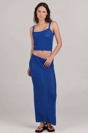 Charlie Holiday Emma Pointelle Midi Skirt Cobalt Blue