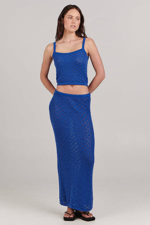 Charlie Holiday Emma Pointelle Midi Skirt Cobalt Blue