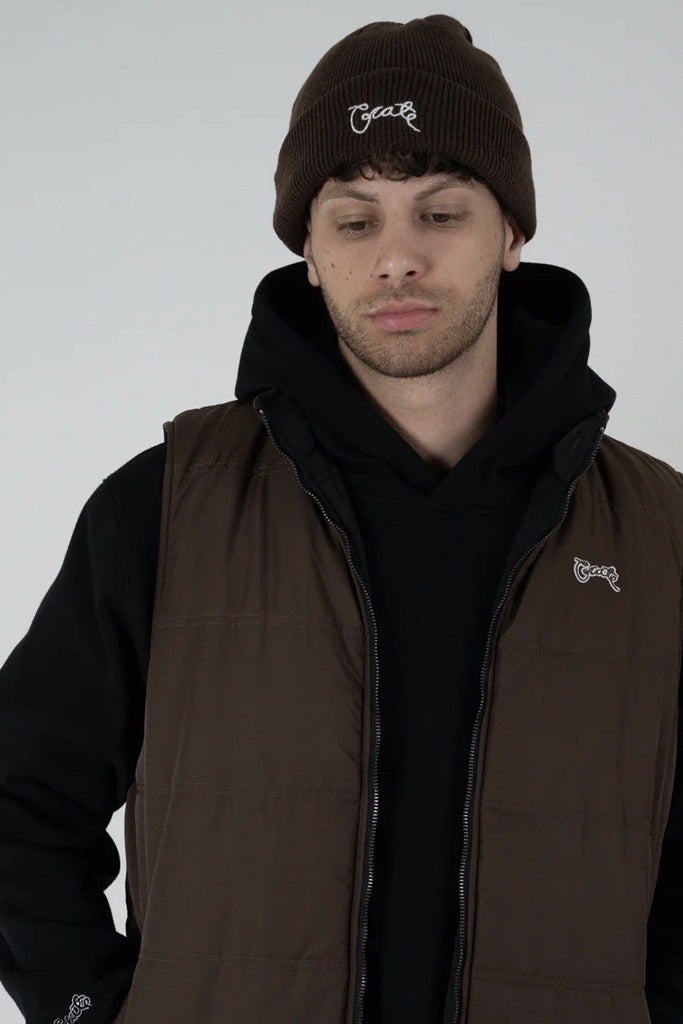 Crate Mens Reversible Puffer Vest Black Dark Brown