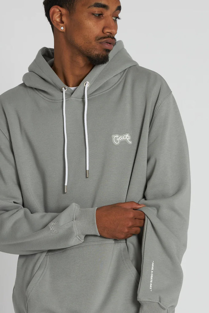 Crate Simple Script Superfleece Hoodie Fog Grey