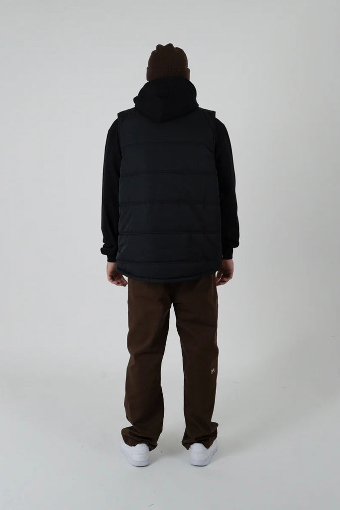 Crate Mens Reversible Puffer Vest Black Dark Brown