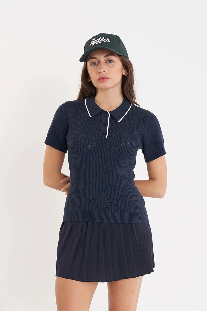 Huffer Diamond Knit Polo Navy