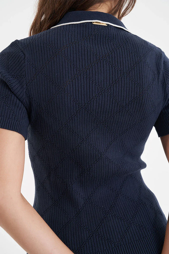 Huffer Diamond Knit Polo Navy