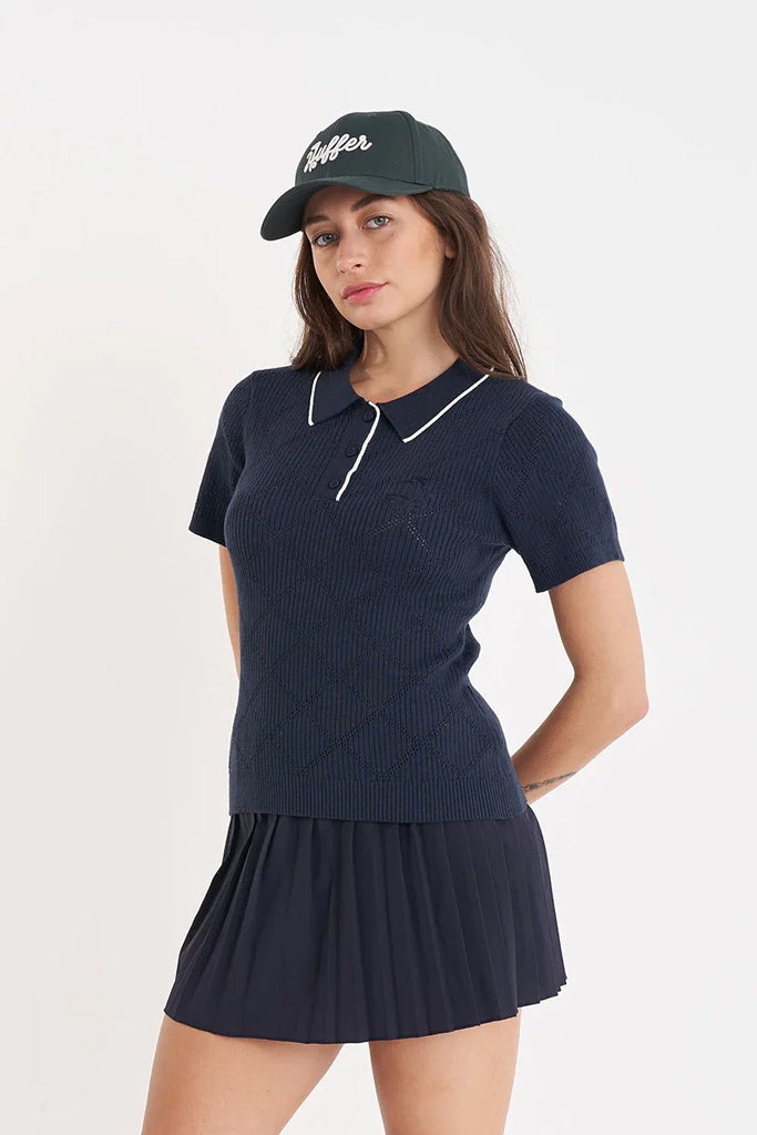 Huffer Diamond Knit Polo Navy