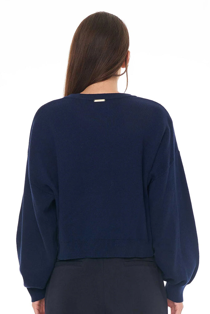 Huffer 3 Baller Crop Intarsia Knit Navy