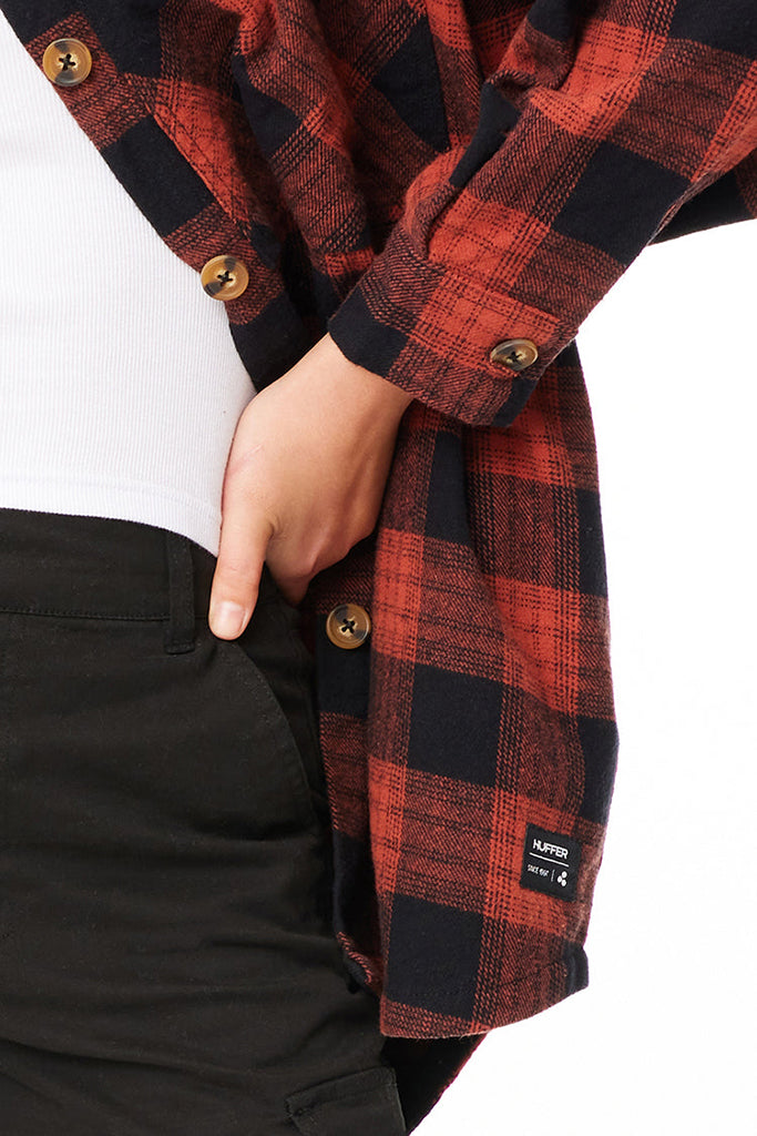 Huffer Wmns Check Shacket Red Fox/Blk