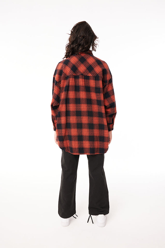 Huffer Wmns Check Shacket Red Fox/Blk