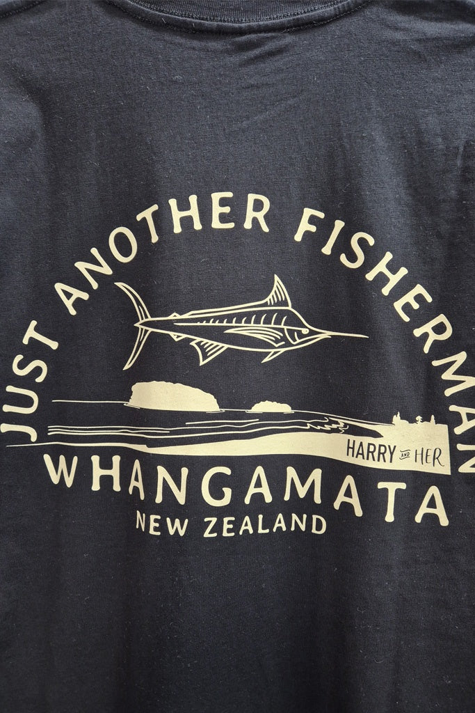 Just Another Fisherman Location Tee Whangamata Black