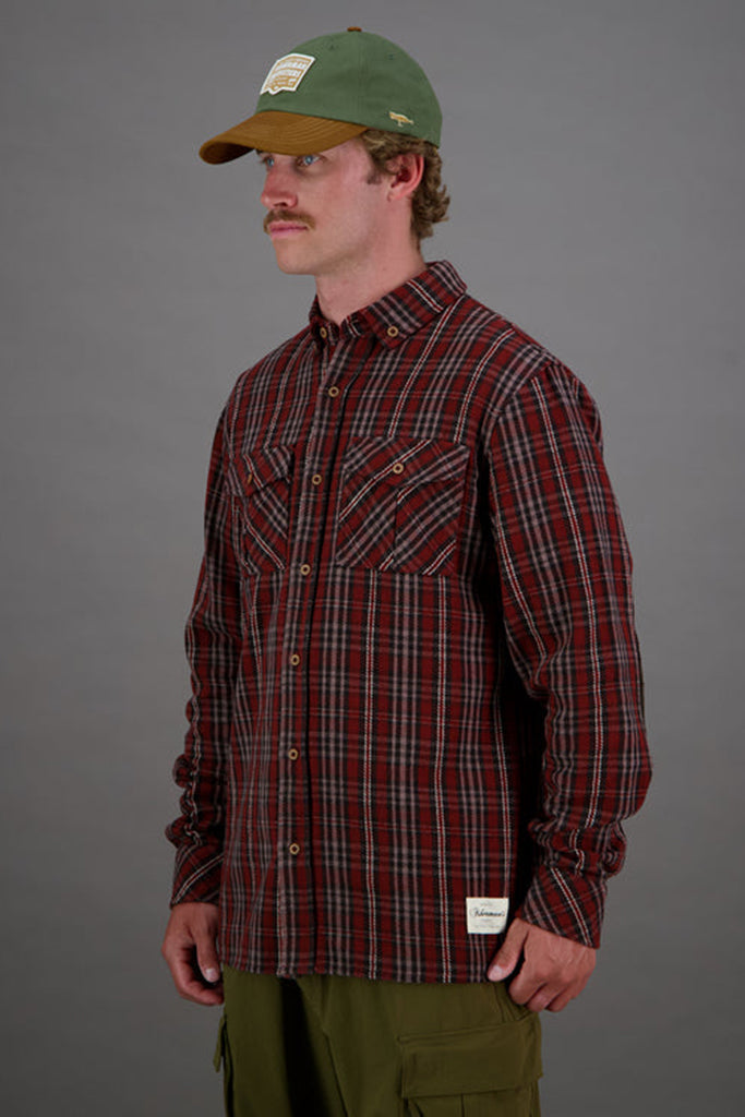 Just Another Fisherman Flanagan Flannel Shirt Ox Blood/Taupe Check