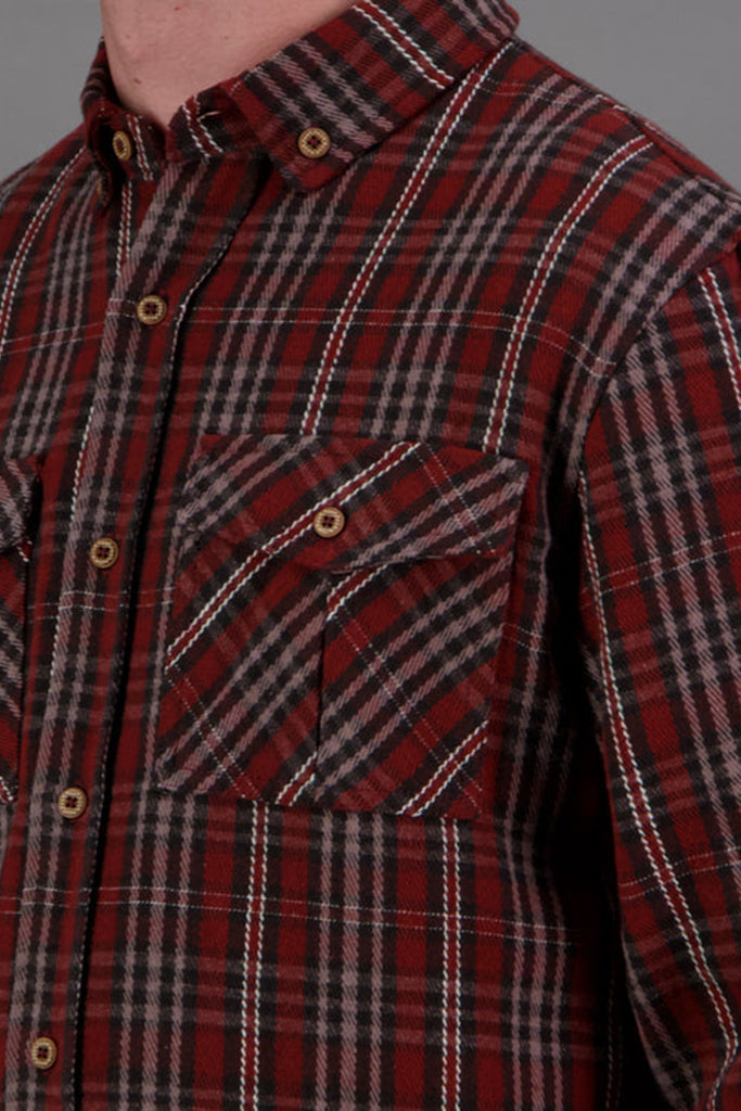 Just Another Fisherman Flanagan Flannel Shirt Ox Blood/Taupe Check