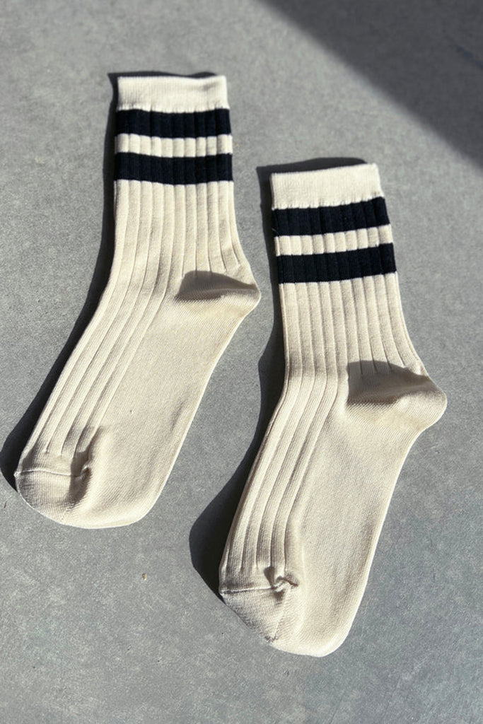 Le Bon Shoppe Her Varsity Socks - Cream Black