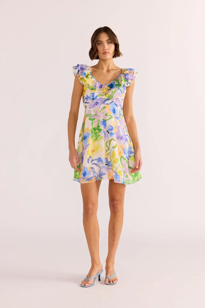 Mink Pink Fable Frill Mini Dress Painterly Floral