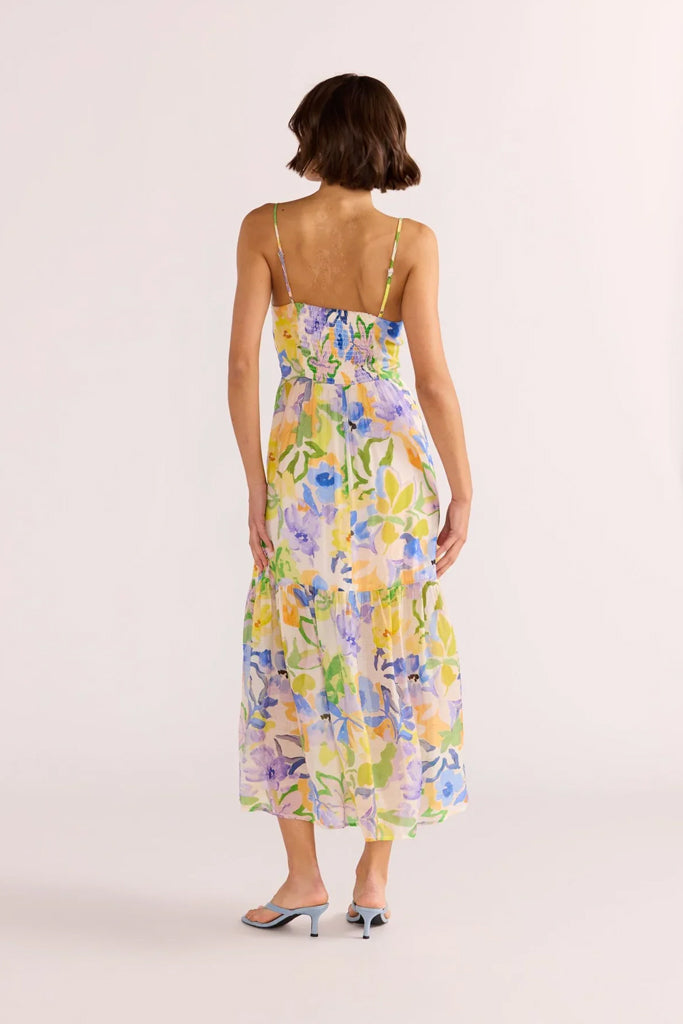 Mink Pink Fable Tie Midi Dress Painterly Floral