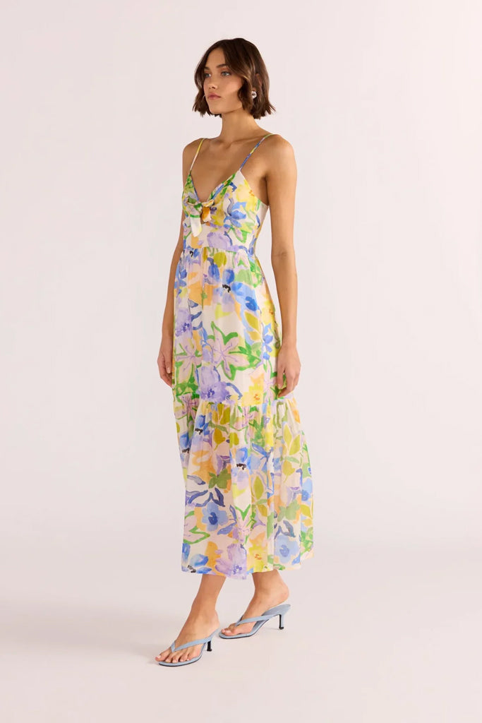 Mink Pink Fable Tie Midi Dress Painterly Floral