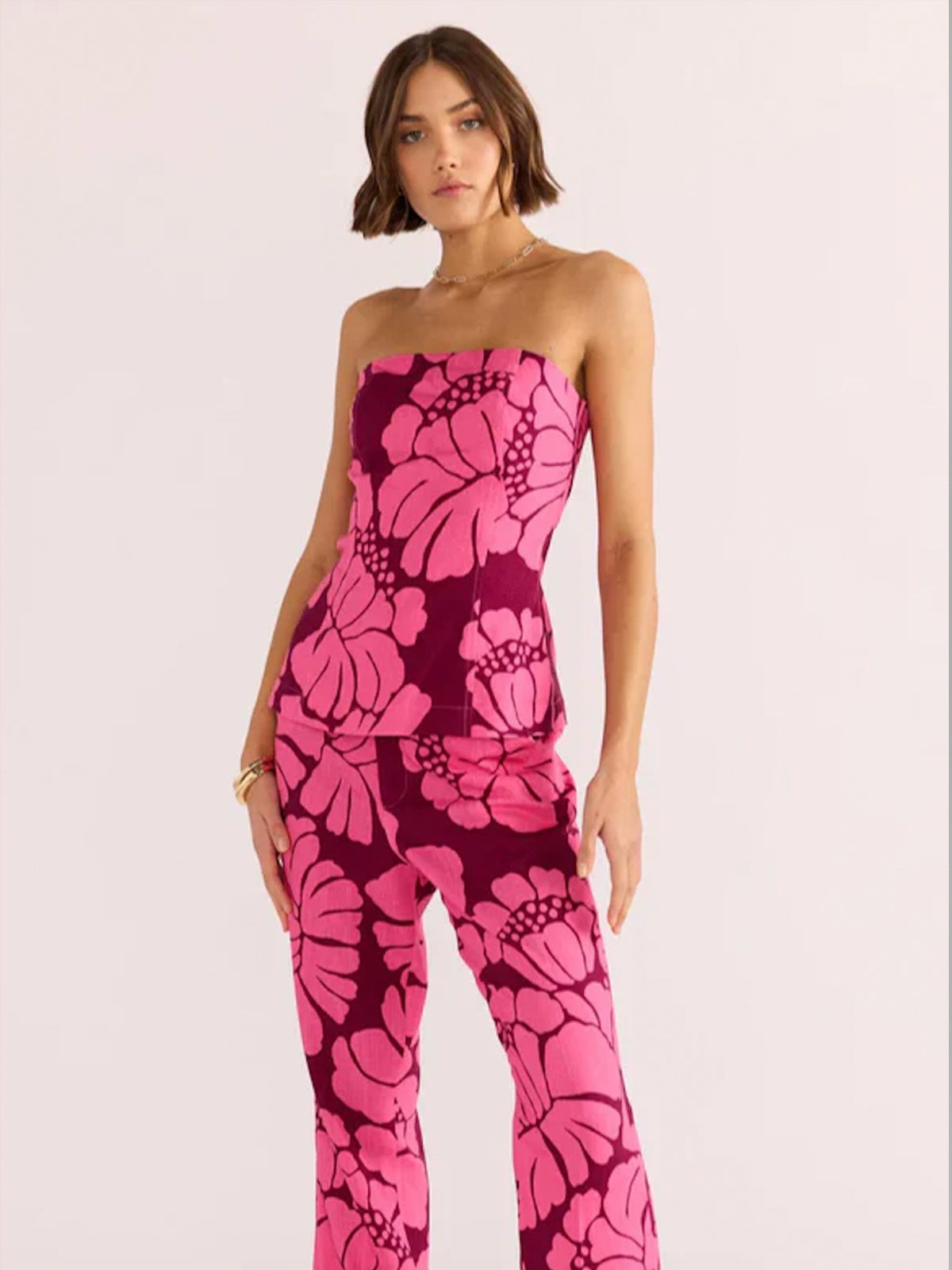Mink Pink Persephone Bustier Top Berry Floral
