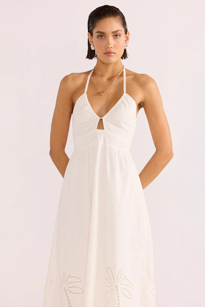 Mink Pink Romina Broderie Midi Dress White