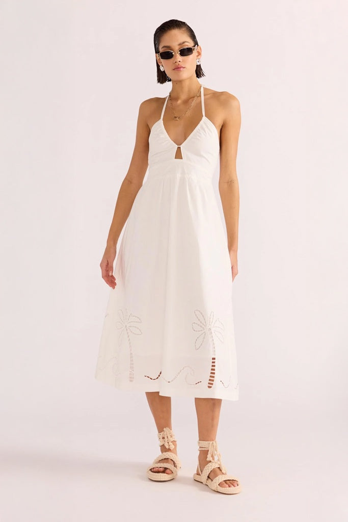 Mink Pink Romina Broderie Midi Dress White