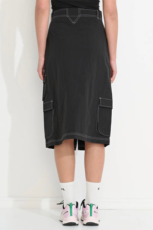 Misfit Water Pipe Cargo Midi Skirt Black