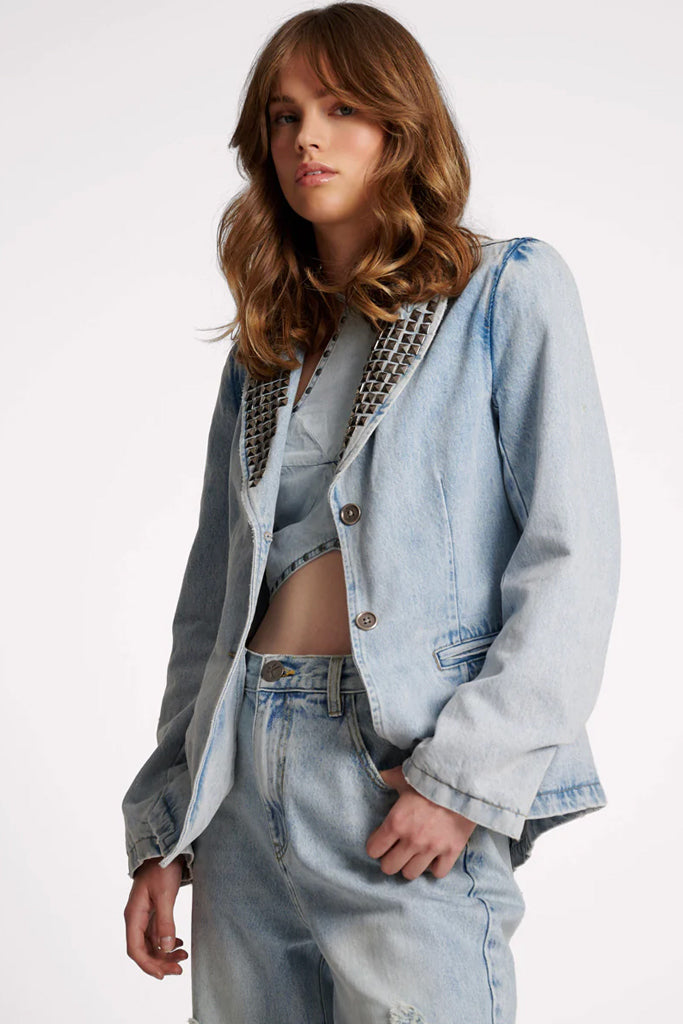 One Teaspoon Diamonde Studded Denim Blazer Diamonde