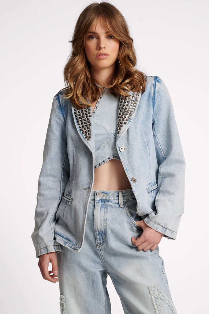 One Teaspoon Diamonde Studded Denim Blazer Diamonde