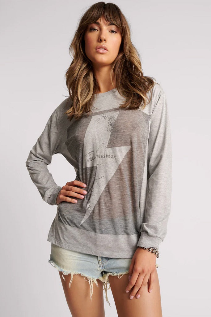 One Teaspoon Lightning Bolt Burnout Long Sleeve Tee Grey Marle