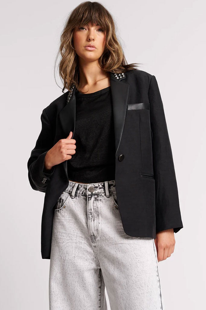 One Teaspoon Punk Studded Linen Blazer Black