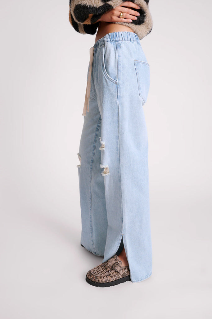 One Teaspoon Sportster Blue Roadhouse Wide Leg Drawstring Jeans Sport Blue