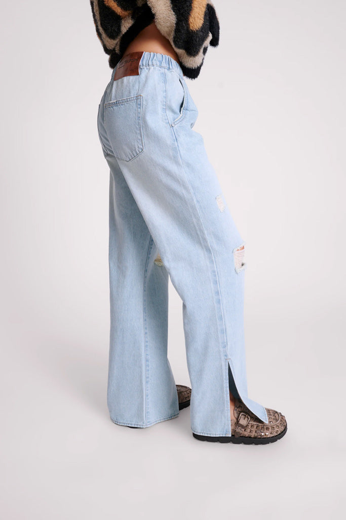 One Teaspoon Sportster Blue Roadhouse Wide Leg Drawstring Jeans Sport Blue