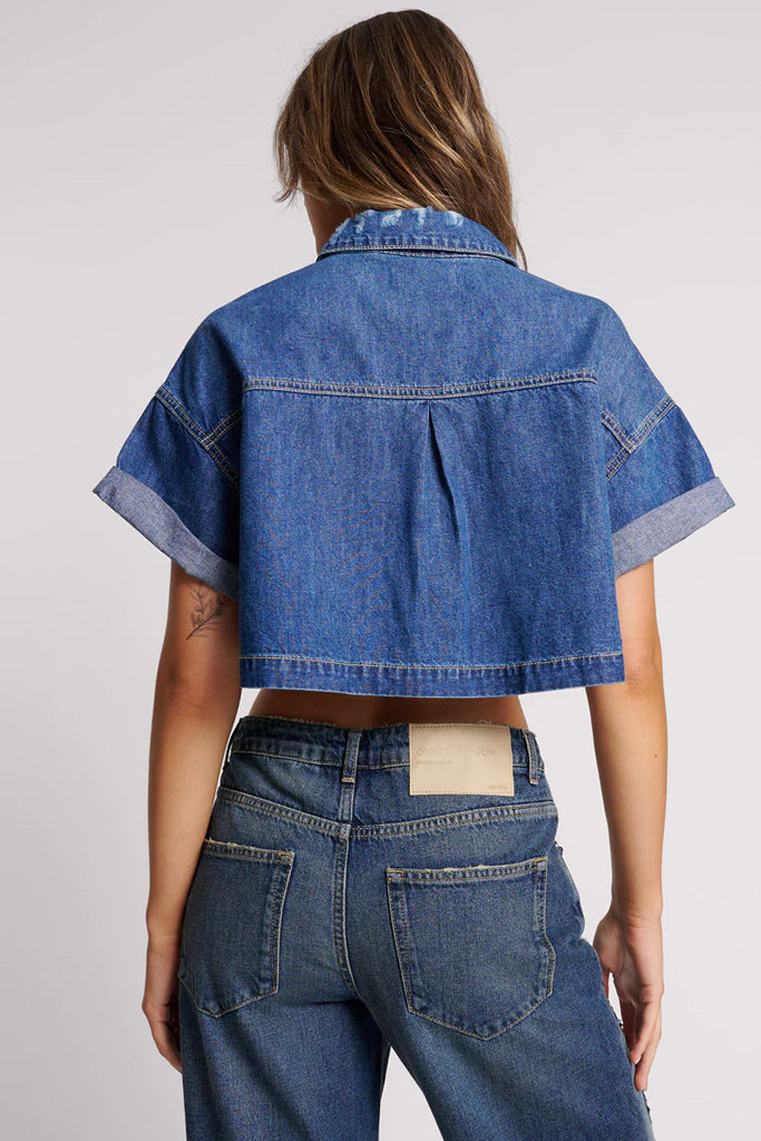 One Teaspoon True Blue Cropped Western Shirt True Blue