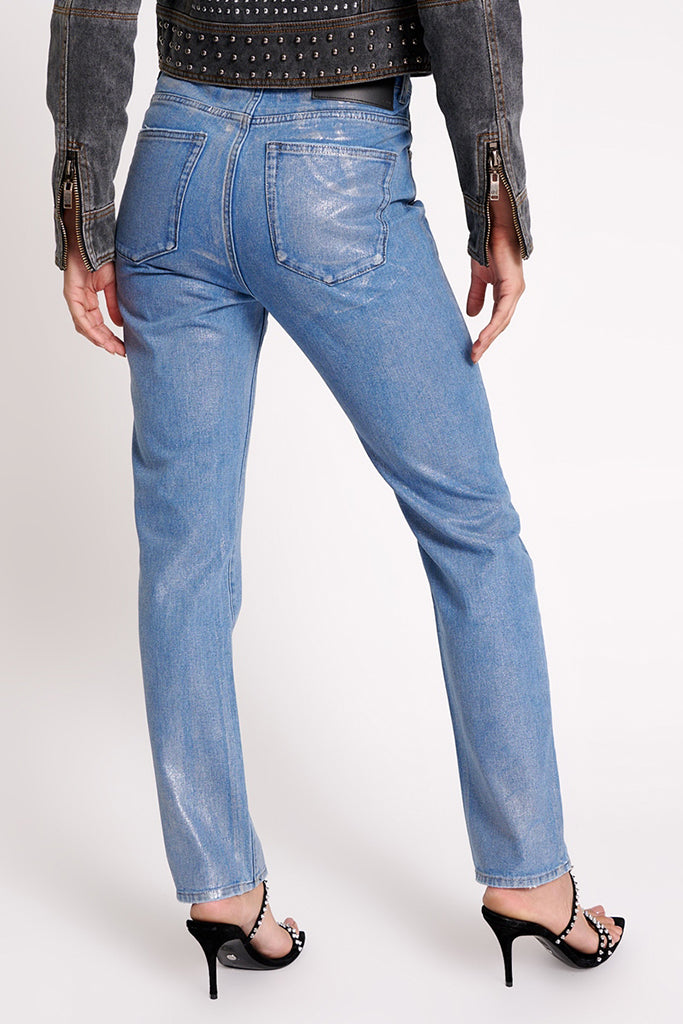 One Teaspoon Blue Future Awesome Baggies High Waist Straight Leg Jeans Metal Blue