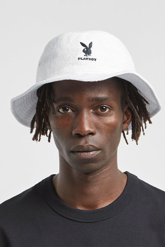 Playboy Fuzzy Bunny  Bucket Hat White