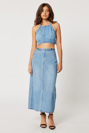 Rollas Charlie Maxi Skirt Denim Mid Vintage Blue