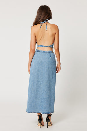 Rollas Charlie Maxi Skirt Denim Mid Vintage Blue