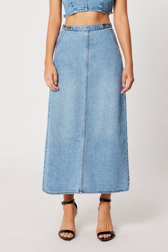 Rollas Charlie Maxi Skirt Denim Mid Vintage Blue