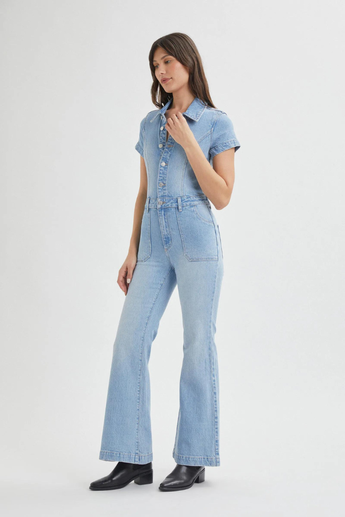 Rollas Ec Flare Jumpsuit Sunshine Light Vintage Blue