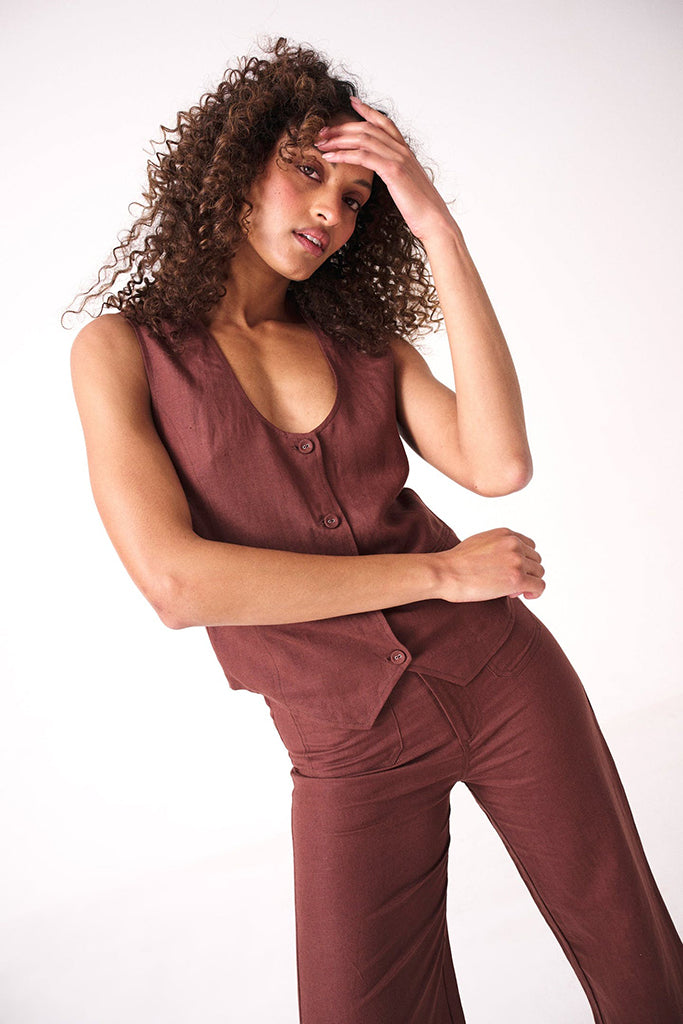 Rollas Soho Vest Linen Cocoa