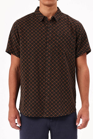 Rollas Motif Crepe Shirt Brown