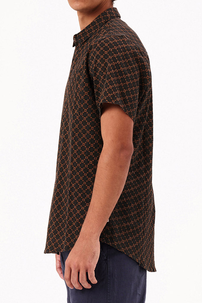 Rollas Motif Crepe Shirt Brown