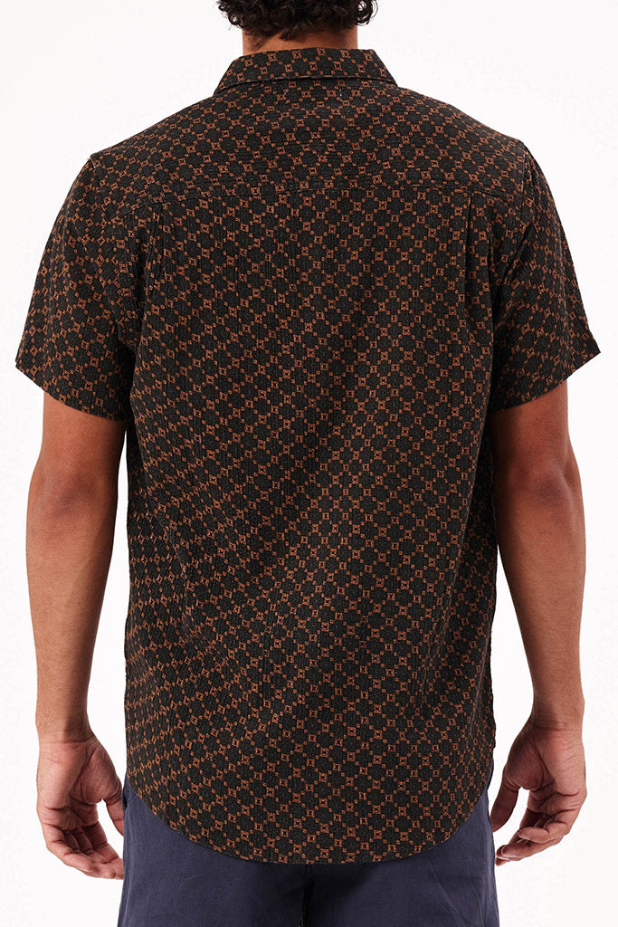 Rollas Motif Crepe Shirt Brown