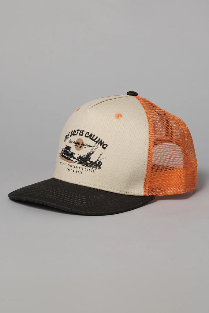 Just Another Fisherman Salt Is Calling Trucker Cap Antique White Orange