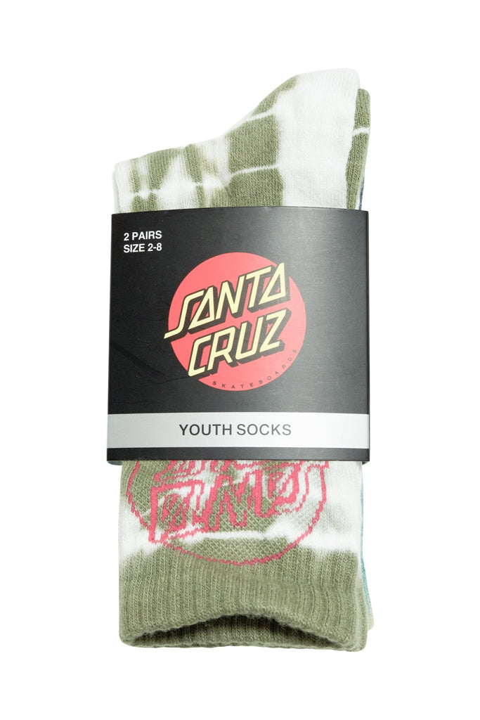 Santa Cruz Youth Opus Dot Crew Sock 2 Pack Moss Tdye-Dk Blue Tdye