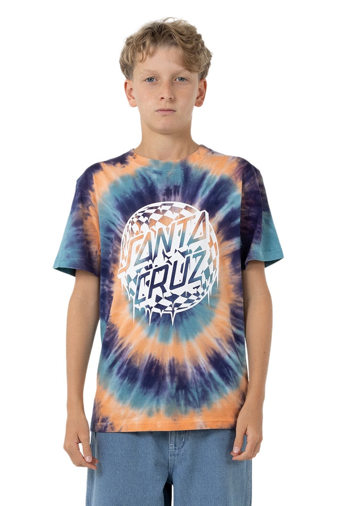 Santa Cruz Youth Check Waste Dot Mono Front Short Sleeve Tee Navy Tie Dye