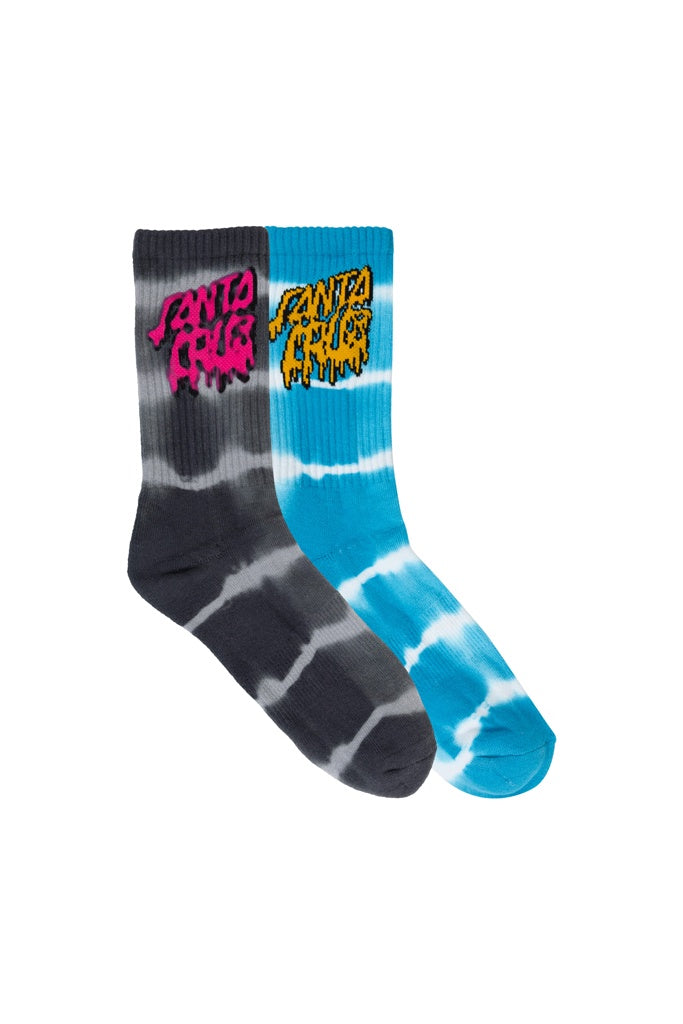 Santa Cruz Youth Rad Stack Crew Sock Turquoise Tdye-Blk Tdye