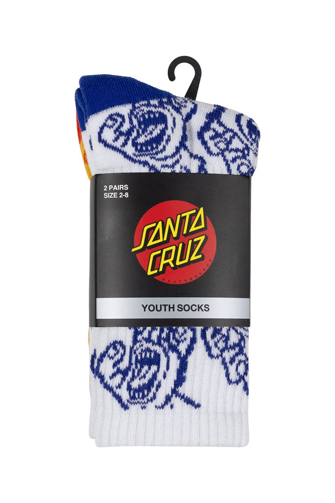 Santa Cruz Youth Crowded Hand Hollow Crew Sock White-Yellow