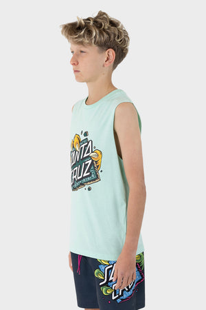 Santa Cruz Youth Johnson Beast Dot Stack Muscle Tee Aqua