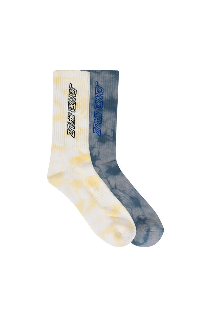 Santa Cruz Solid Strip Hollow Crew Sock Lte Yellow Tdye-Slate Tdye